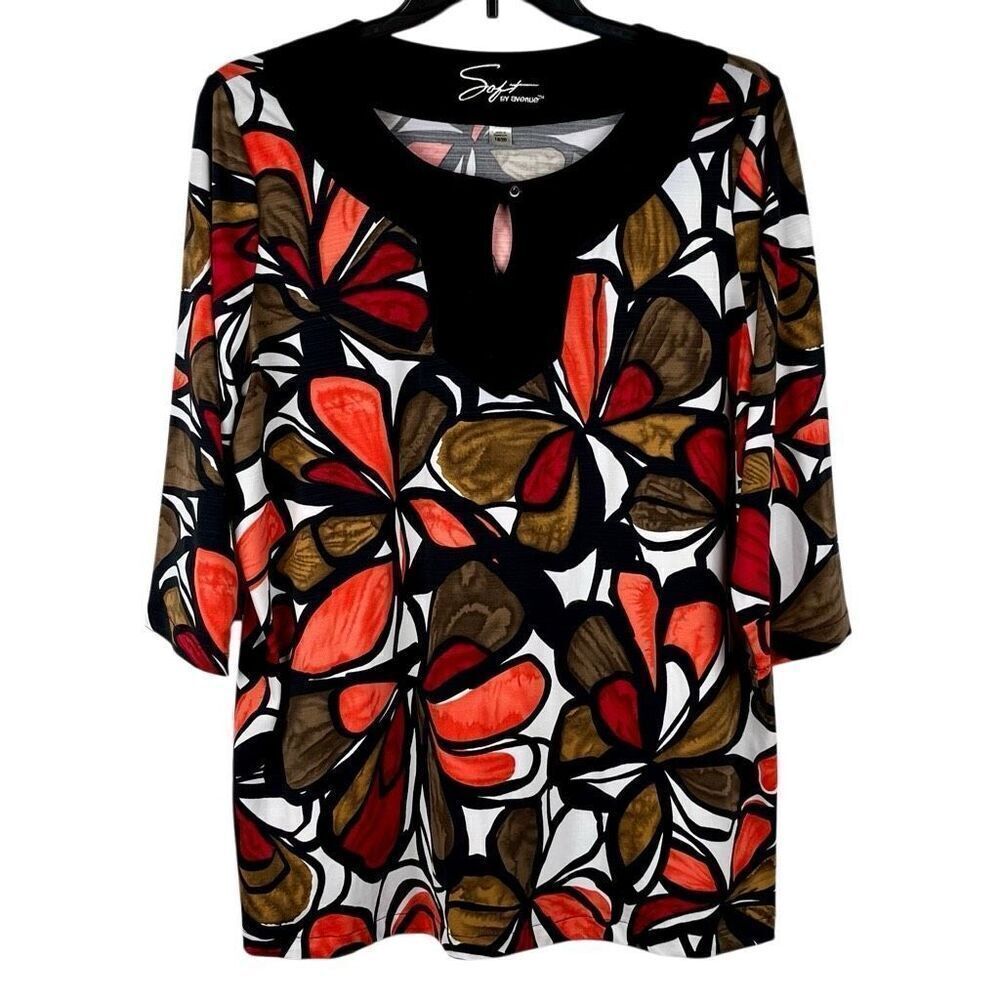 Soft By Avenue Floral Keyhole3/4 Sleeve Blouse 18/20